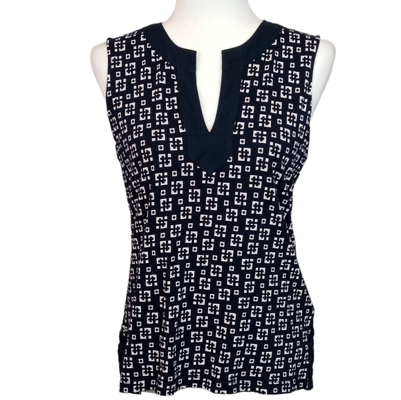 Chaps sleeveless blue white square pattern v-neck cotton pull on top Size LP - Picture 1 of 8